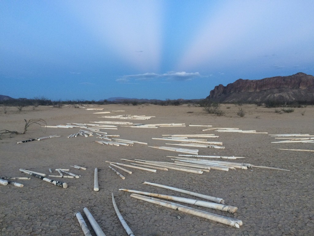 Beck's five-acre parcel in the Big Bend region of West Texas, part of which includes a land drawing of plaster "marks." The plaster and other elements alter the natural water-flow on this seemingly flat landscape. He plans to travel to TX to do additional work on "Disruption Regime." Beck's five-acre parcel in the Big Bend region of West Texas, part of which includes a land drawing of plaster "marks." The plaster and other elements alter the natural water-flow on this seemingly flat landscape. He plans to travel to TX to do additional work on "Disruption Regime."