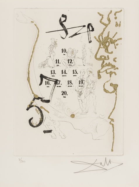 Salvador Dalí, ‘Les Amours Jaunes (Michler & Löpsinger L693-702d)’, 1974, Print, Complete set of 10 drypoints with hand colouring and gold glitter on Arches, Forum Auctions