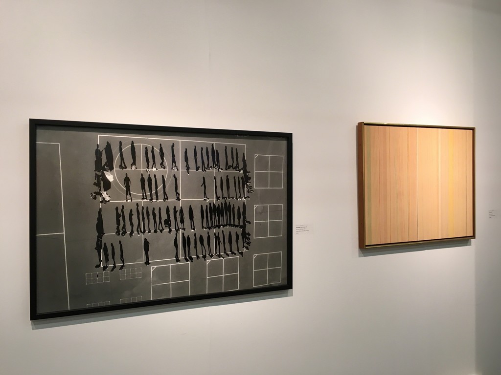 Tomas VAN HOUTRYVE: School Yard (Drone series) 2013, silver gelatin print, edition of 7, 26 x 40"; Gene DAVIS: Sand Hog, 1972, acrylic on canvas, 23 x 29" Tomas VAN HOUTRYVE: School Yard (Drone series) 2013, silver gelatin print, edition of 7, 26 x 40"; Gene DAVIS: Sand Hog, 1972, acrylic on canvas, 23 x 29"