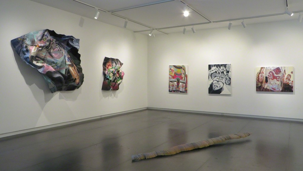Paintings by Morgan Buck and Amy Turnbull; floor sculpture by Colin Kippen. Paintings by Morgan Buck and Amy Turnbull; floor sculpture by Colin Kippen.
