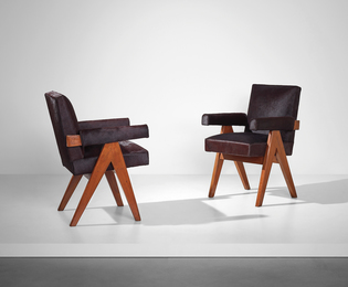 Pair of 'Committee' armchairs, model no. PJ-SI-30-A, designed for the High Court, the Assembly and Punjab University administrative buildings, Chandigarh