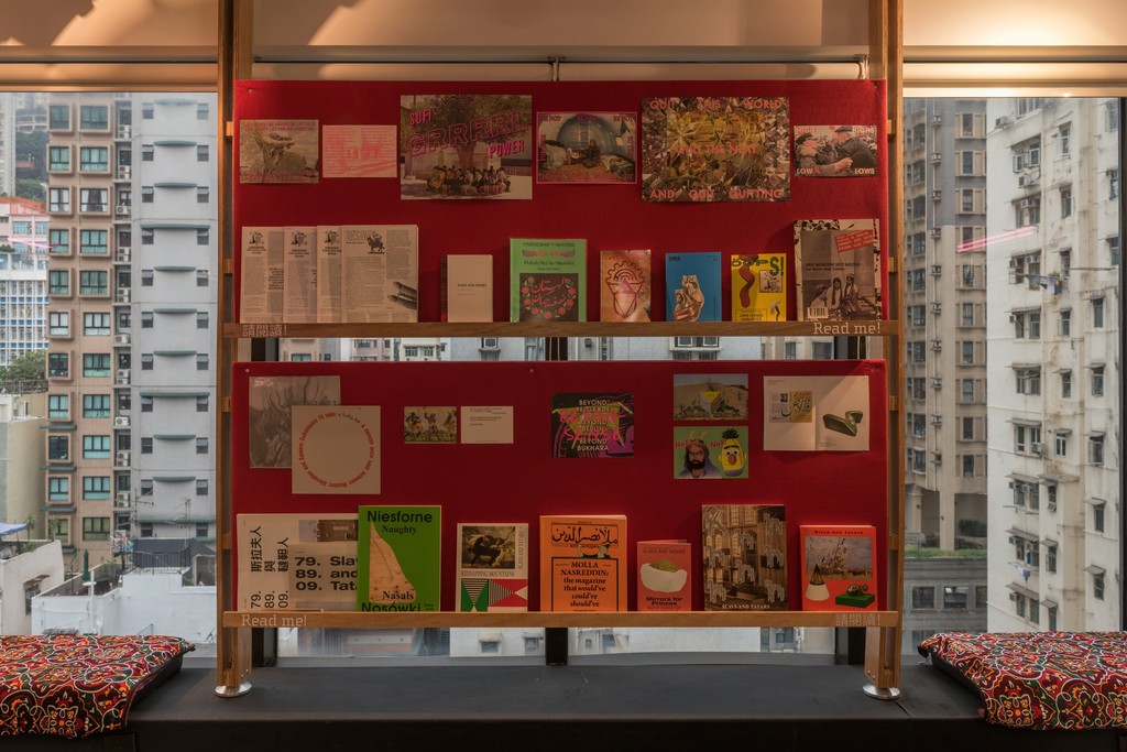 Installation view of 'Slavs and Tatars l Free Parking: Art Libraries from Elsewhere' exhibition at Asia Art Archive, Hong Kong, 2–28 November 2015. Photo by Kitmin Lee. Courtesy of Asia Art Archive. Installation view of 'Slavs and Tatars l Free Parking: Art Libraries from Elsewhere' exhibition at Asia Art Archive, Hong Kong, 2–28 November 2015. Photo by Kitmin Lee. Courtesy of Asia Art Archive.