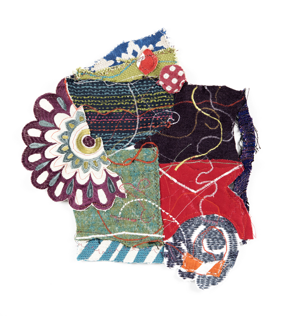 Alyce Gottesman, ‘Purple Fan Red Square’, 2020, Drawing, Collage or other Work on Paper, Fabric, thread, Imlay Gallery