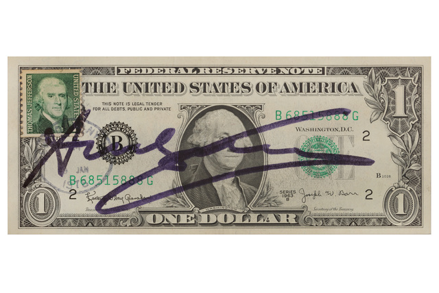 Andy Warhol, ‘$1 Bill’, Mixed Media, Marker on dollar bill, Chiswick Auctions