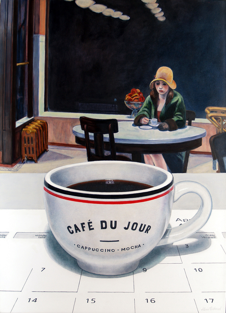 Alvin Richard, ‘Un café du jour la nuit à l'Automat (un hommage à Edward Hopper)’, 2020, Painting, Acrylique sur panneau d'aluminium monté enduit de gesso / Arcylic on Mounted Gessoed Aluminium Panel, Galerie de Bellefeuille