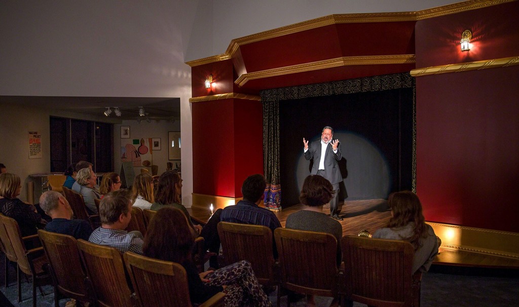 Cliff Hengst performs in Asher Hartman's play, Mr. Akita, as part of Machine Project — The Platinum Collection (Live by Special Request), Tang Teaching Museum, September 26, 2015 Cliff Hengst performs in Asher Hartman's play, Mr. Akita, as part of Machine Project — The Platinum Collection (Live by Special Request), Tang Teaching Museum, September 26, 2015