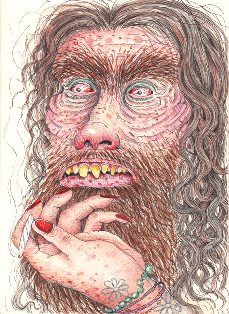 Rebecca Morgan, ‘Hippie Mountain Man with Slipping Joint’, 2015, Drawing, Collage or other Work on Paper, Pen and watercolor on paper, Asya Geisberg Gallery