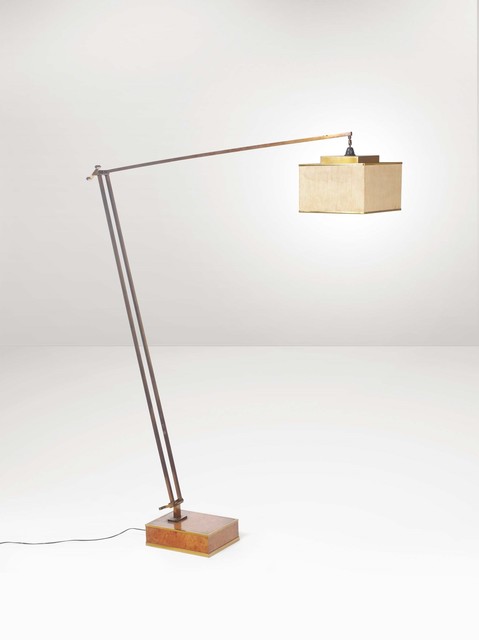 Romeo Rega A Brass Floor Lamp With A Wooden Base And A Fabric
