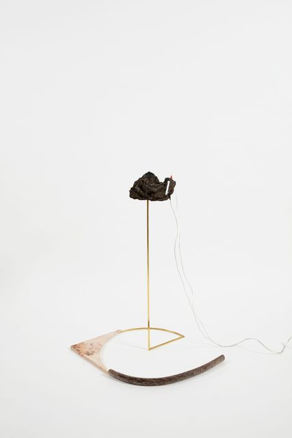 Gabriel Rico, ‘e - from the series "Materiam superabat opus"’, 2018, Sculpture, Branch, marble, brass, stone, neon, Perrotin