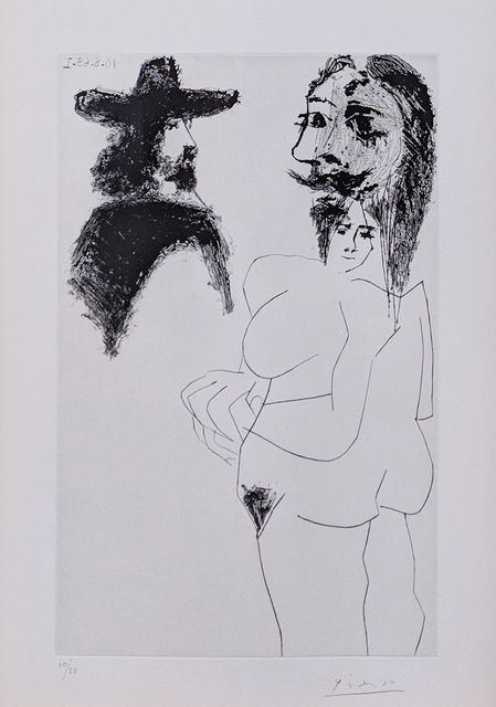 Pablo Picasso, ‘BEAU GENTILHOMME ESPAGNOL ET FEMME À BARBE (BLOCH 1743)’, 1968, Print, Aquatint, drypoint and scraper on wove paper, Gallery Art