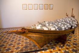 Ahmad Abu Bakar, ‘Telok Blangah’, 2013, Installation, Installation with paint, varnish, glass bottles,
decals, traditional wooden boat, Singapore Art Museum (SAM)