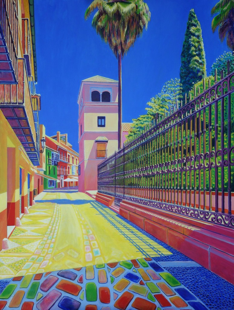 CONCHI ALVAREZ artist. HACIA LE MUSEO PICASSO (Towards the Picasso Museum-Malaga). 2018 . Acrylic on panel. 100 x 75 cm CONCHI ALVAREZ artist. HACIA LE MUSEO PICASSO (Towards the Picasso Museum-Malaga). 2018 . Acrylic on panel. 100 x 75 cm