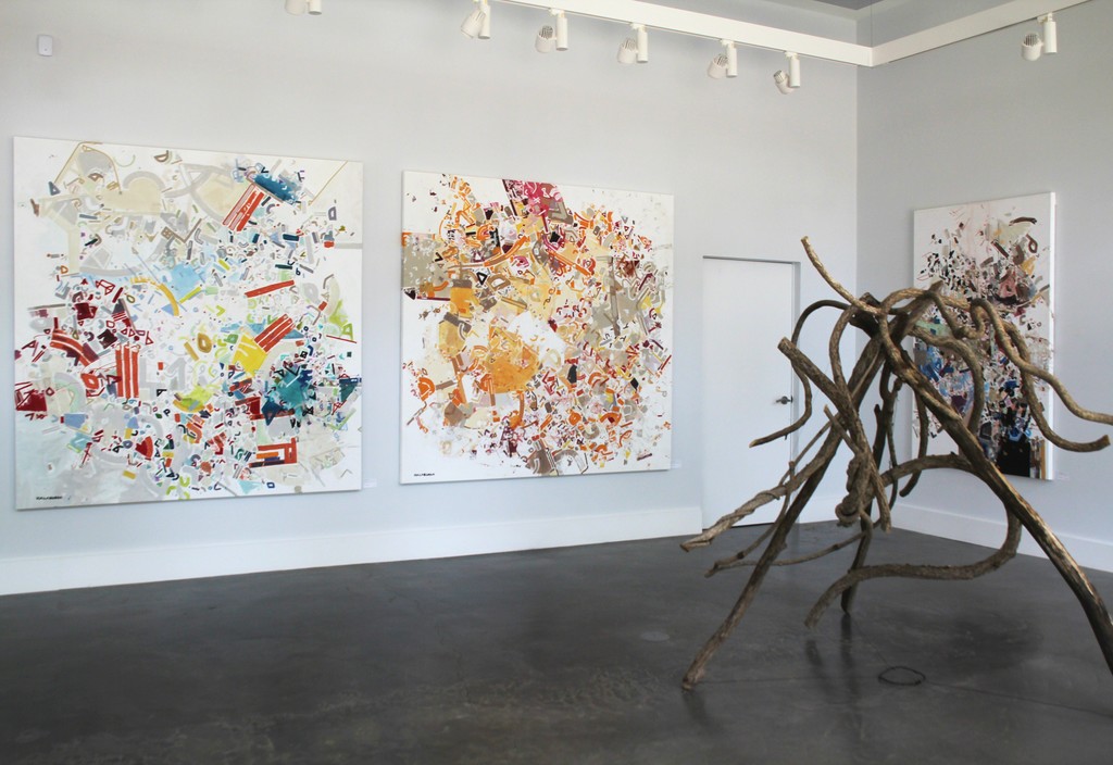 Left to Right:
"Kid Atlaas Meriko", Philippe Halaburda, Acrylic, Felt Tip, Colored Pencil on Canvas, 79" x 77"
"Hatch Cherokee", Philippe Halaburda, Acrylic, Felt Tip, Colored Pencil on Canvas, 79" x 79"
"Cortez Dash Computer", Philippe Halaburda, Acrylic, Felt Tip, Colored Pencil on Canvas, 75" x 47"
Sculpture: "Invasive Species" by Don Bracken, Bittersweet Vine and Wire Left to Right:
"Kid Atlaas Meriko", Philippe Halaburda, Acrylic, Felt Tip, Colored Pencil on Canvas, 79" x 77"
"Hatch Cherokee", Philippe Halaburda, Acrylic, Felt Tip, Colored Pencil on Canvas, 79" x 79"
"Cortez Dash Computer", Philippe Halaburda, Acrylic, Felt Tip, Colored Pencil on Canvas, 75" x 47"
Sculpture: "Invasive Species" by Don Bracken, Bittersweet Vine and Wire