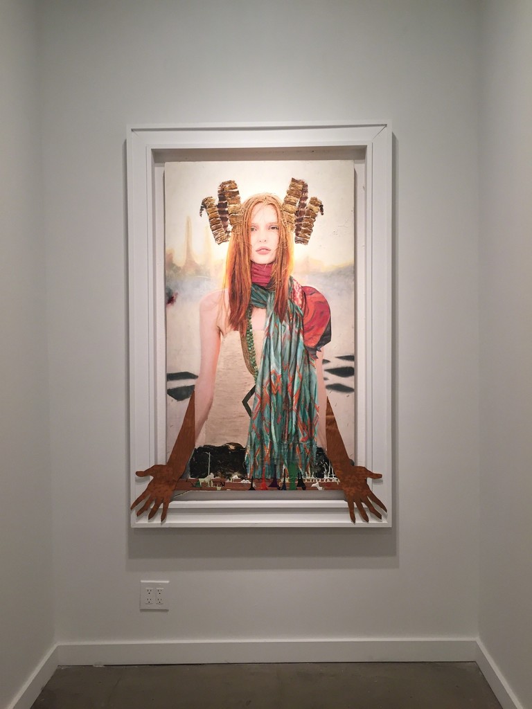 "She Who Sends Up Gifts" 2015, Oil & mixed media on found paintings over panel
67.5 x 43.75 in / 171.5 x 111.1 cm "She Who Sends Up Gifts" 2015, Oil & mixed media on found paintings over panel
67.5 x 43.75 in / 171.5 x 111.1 cm