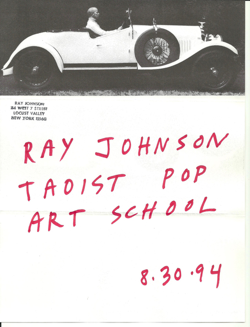 Ray Johnson, ‘Mail Art + Ephemera, Dear Raphael Rubinstein at Art In America (Taoist Pop Art School, Car)’, 1994, Drawing, Collage or other Work on Paper, Mixed media on paper, Pierogi