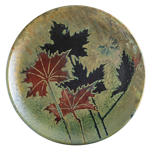 Lucien Lévy-Dhurmer, ‘Clement Massier, Large Wall-Hanging Charger With Maple Leaves, Golfe-Juan, France’, ca. 1900, Rago/Wright