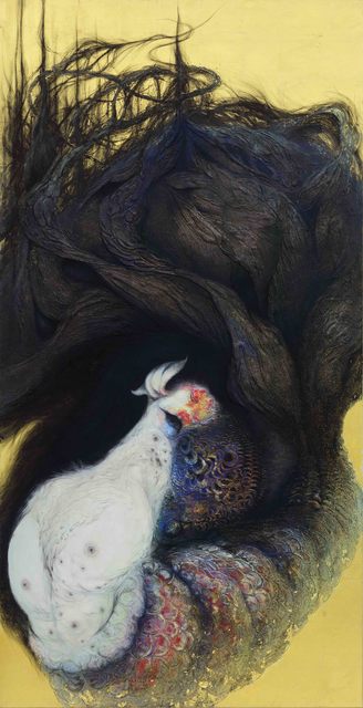 FUJITA Momoko, ‘Mamoribito’, 2020, Painting, Japanese pigments, Japanase ink, leaves, mixed media on hemp paper, Mizuma Art Gallery