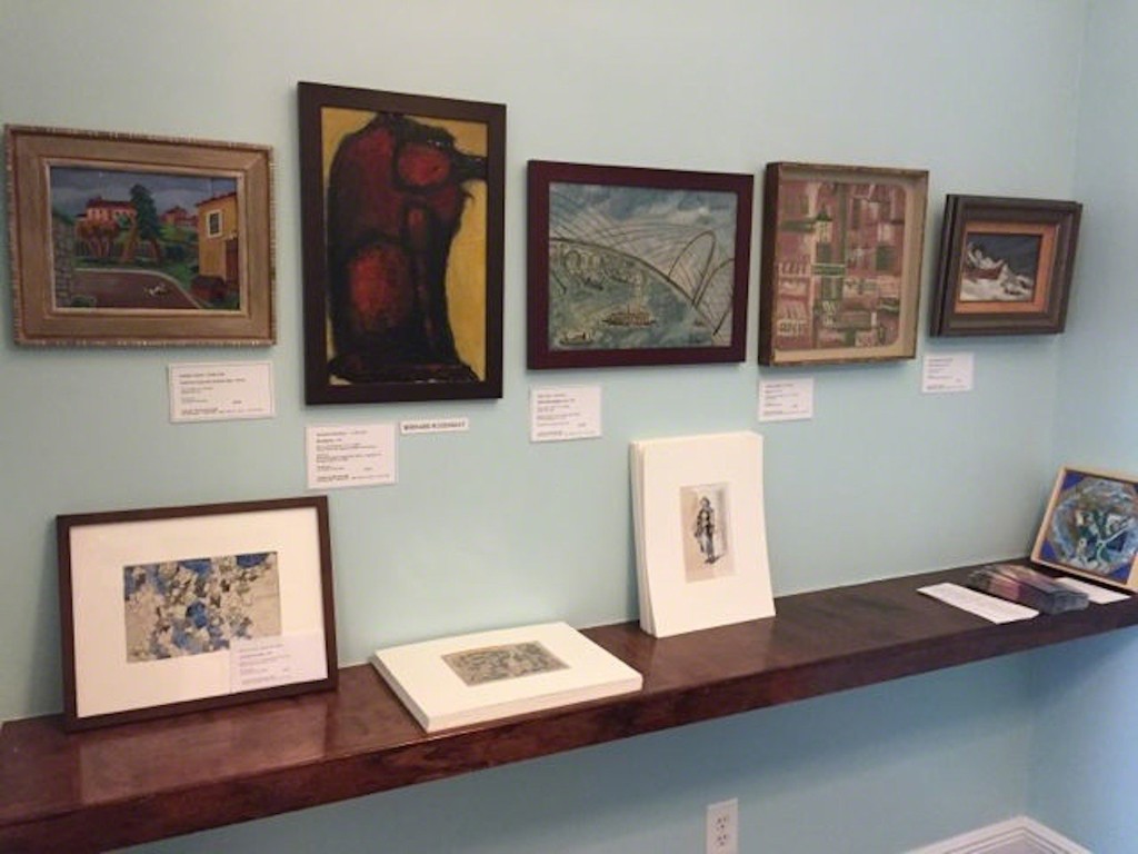 This is the "Dinette" wall in 2016. Paintings, from let to right are by Angelo Pinto, Bernard Rosenquit, Anne Ryan, Fannie Hillsmith, and Alexander Brook. At the left on the ledge is a drawing by Peter Grippe. This is the "Dinette" wall in 2016. Paintings, from let to right are by Angelo Pinto, Bernard Rosenquit, Anne Ryan, Fannie Hillsmith, and Alexander Brook. At the left on the ledge is a drawing by Peter Grippe.