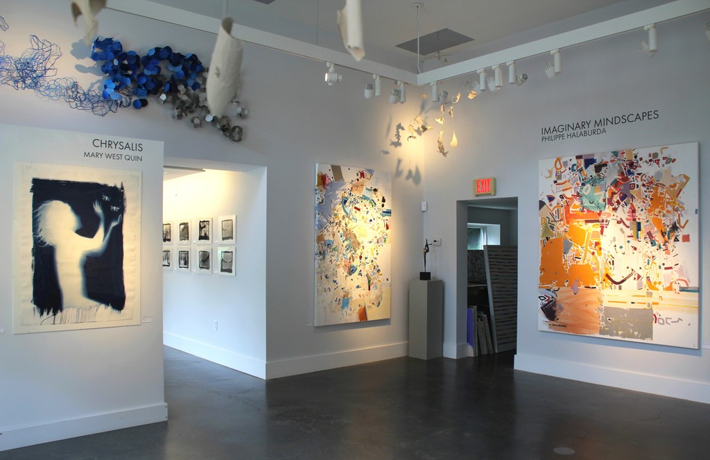 Left to Right:
"Chrysalis Study II", Mary West Quin, Cyanotype, 44" x 32"
"En Fabis Piecha", Philippe Halaburda, Acrylic, Felt Tip anf Colored Pencil on Canvas, 75" x 47"
"Zysman", Philippe Halaburda, Acrylic, Felt Tip anf Colored Pencil on Canvas, 79" x 79"
Paper Wall Sculpture by Barbara Owen
"Toe Dancer 1 Sculpture", John BonSignore, Bronze with Marble Base, 21" h x 9" w x 5" d Left to Right:
"Chrysalis Study II", Mary West Quin, Cyanotype, 44" x 32"
"En Fabis Piecha", Philippe Halaburda, Acrylic, Felt Tip anf Colored Pencil on Canvas, 75" x 47"
"Zysman", Philippe Halaburda, Acrylic, Felt Tip anf Colored Pencil on Canvas, 79" x 79"
Paper Wall Sculpture by Barbara Owen
"Toe Dancer 1 Sculpture", John BonSignore, Bronze with Marble Base, 21" h x 9" w x 5" d