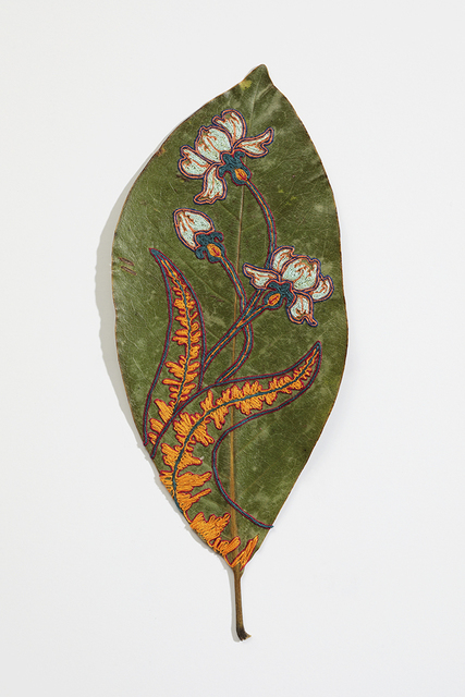 Hillary Waters Fayle, ‘Blooms For Grace 4’, 2020, Mixed Media, Embroidered magnolia leaf. Framed, Hashimoto Contemporary