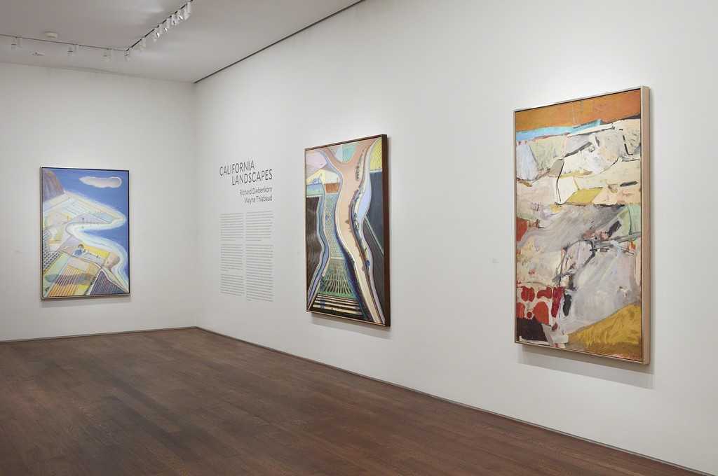 Left to Right:
Wayne Thiebaud, Coastal Farms, 2008, Private Collection;
Wayne Thiebaud, Brown River, 2002, Private Collection;
Richard Diebenkorn, Berkeley #21, 1954, Private Collection;
Photo by Kent Pell, Art © Wayne Thiebaud / Licensed by VAGA, New York, NY, Art © Richard Diebenkorn Foundation
Left to Right:
Wayne Thiebaud, Coastal Farms, 2008, Private Collection;
Wayne Thiebaud, Brown River, 2002, Private Collection;
Richard Diebenkorn, Berkeley #21, 1954, Private Collection;
Photo by Kent Pell, Art © Wayne Thiebaud / Licensed by VAGA, New York, NY, Art © Richard Diebenkorn Foundation