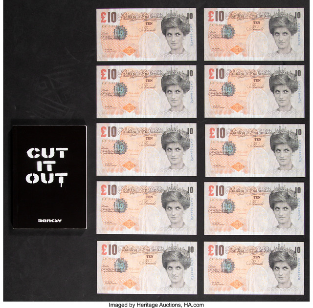 Banksy, ‘Cut It Out, booklet, and Di-Faced Tenner, 10 GBP Note (eleven works)’, circa 2004, Heritage Auctions