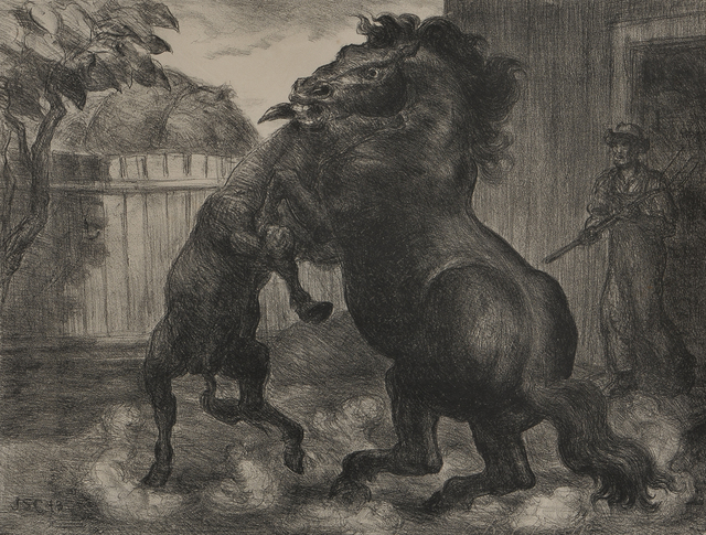 John Steuart Curry, ‘Stallion and Jack Fighting’, 1943, Skinner