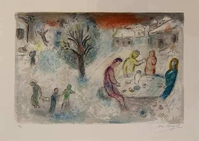Marc Chagall, ‘Daphnis et Chloe: The Meal at Dryas' House’, 1961, Print, Lithograph printed in colours, Sims Reed Gallery