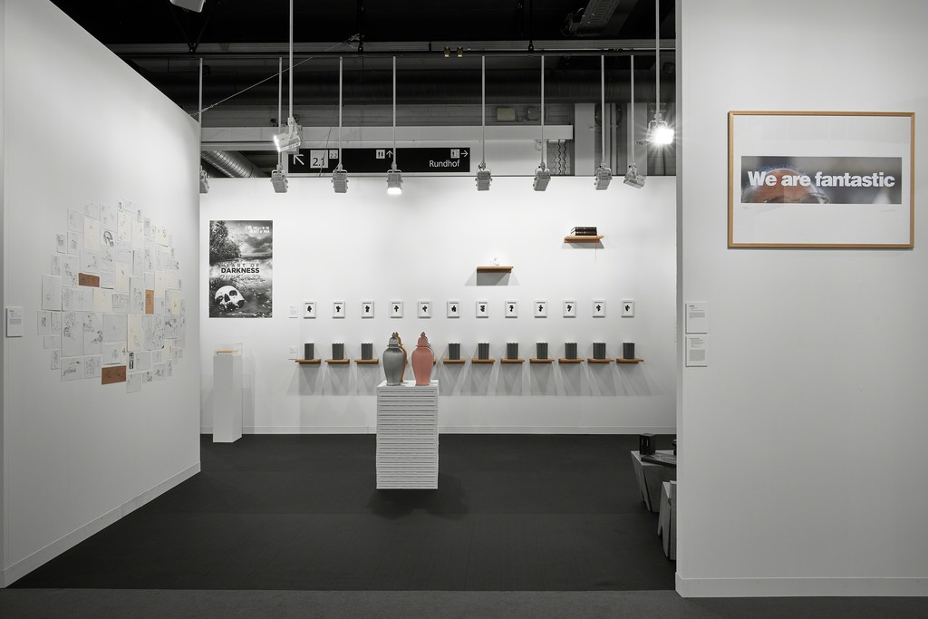 mfc-michèle didier gallery's booth (E8, Hall 2.0) in Art Basel 2017.
Works by Saâdane Afif, Fiona Banner, The Guerrilla Girls, On Kawara, Allan McCollum, Annette Messager, Antoni Muntadas and Claude Rutault.
Photo credit : Robert Glowacki mfc-michèle didier gallery's booth (E8, Hall 2.0) in Art Basel 2017.
Works by Saâdane Afif, Fiona Banner, The Guerrilla Girls, On Kawara, Allan McCollum, Annette Messager, Antoni Muntadas and Claude Rutault.
Photo credit : Robert Glowacki
