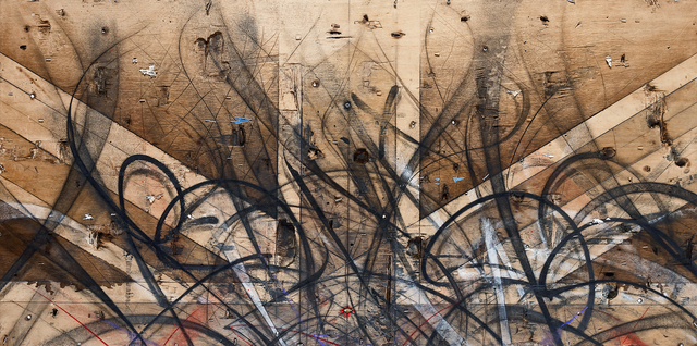 Saber, ‘Old Math 3’, 2013, Mixed Media, Unique, spray paint, wood stain, acrylic, charcoal, oil pastel and 23ct Gold leaf on reclaimed wood panel, Tate Ward Auctions