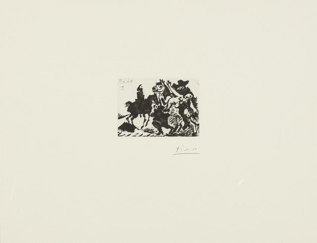 Pablo Picasso, ‘Reître enlevant une femme pour le compte d'un cavalier (B. 1626; Ba. 1642)’, 1968, Print, Sugar-lift aquatint and drypoint, Sotheby's