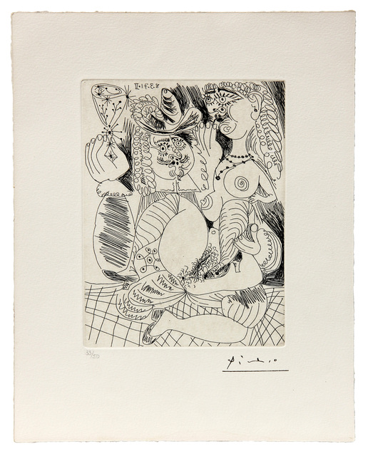 Pablo Picasso, ‘Man holding a glass with a naked lover ’, 1971, Glenda Cinquegrana Art Consulting