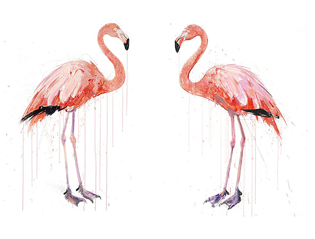 Dave White, ‘Flamingo I & II DD’, 2019, Print, Silkscreen with varnishes and Diamond Dust background. Framed to conservation standard. Priced individually or as a pair, The Drang Gallery