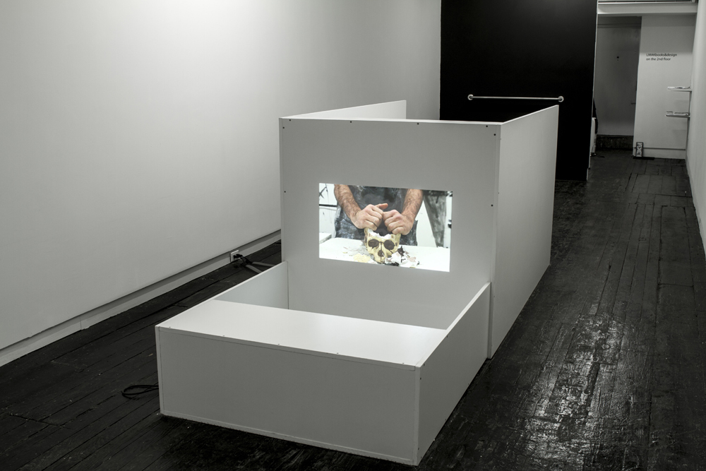 Installation view of "Delusion Through Details" at LMAKgallery
Work on view "Discern in Reverse", 2016
Press board, Formica, two video projections, 2 HD media players, 4 self-powered Yamaha speakers, 2 HD projectors, 2 grip bars, sound-proofing foam, tropical fresh air freshener
144 x 48 x 48 inches
Edition of 3, 1 AP Installation view of "Delusion Through Details" at LMAKgallery
Work on view "Discern in Reverse", 2016
Press board, Formica, two video projections, 2 HD media players, 4 self-powered Yamaha speakers, 2 HD projectors, 2 grip bars, sound-proofing foam, tropical fresh air freshener
144 x 48 x 48 inches
Edition of 3, 1 AP