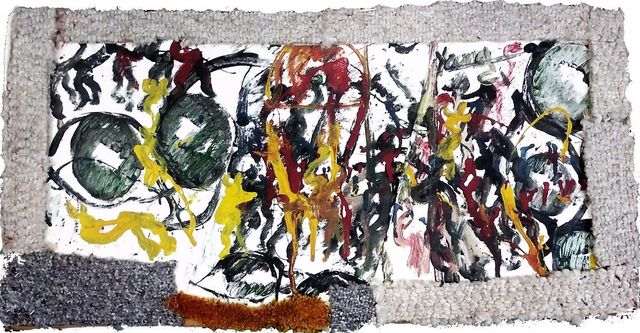 Purvis Young, ‘ABSTRACT WITH EYES OF SYSTEM’, UNKNOWN, Painting, MIXED MEDIA PAINTING ON BOARD WITH CARPET/RUG TRIM, Gallery Art