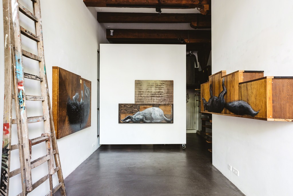Installation view of ROA at The Garage. Installation view of ROA at The Garage.