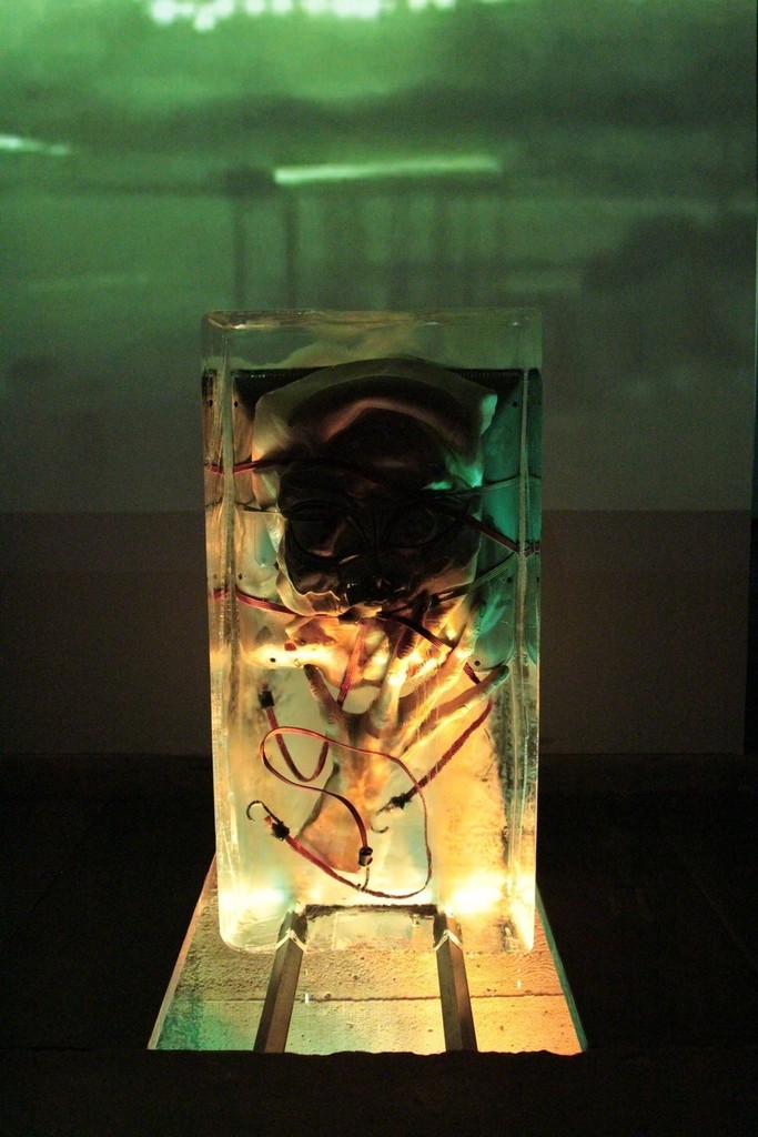 Mateo Tannatt, Untitled (Edible Block), 2015, Clinebell ice block with variable frozen contents, dimensions variable. Mateo Tannatt, Untitled (Edible Block), 2015, Clinebell ice block with variable frozen contents, dimensions variable.