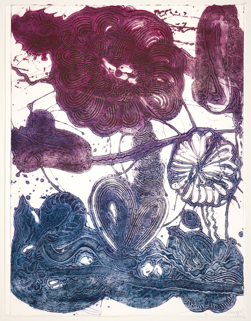 Catherine Howe, ‘Garden (daisy, magenta, blue)’, 2019, Print, Unique collagraph, Manneken Press