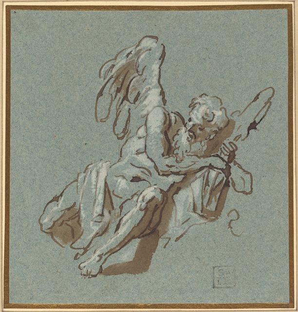 Sebastiano Ricci, ‘Chronos’, Drawing, Collage or other Work on Paper, Pen and brown ink with brown wash, heightened with white, on blue laid paper, National Gallery of Art, Washington, D.C.