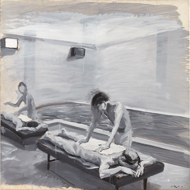 Liu Xiaodong, ‘Boys in the bathhouse no. 5’, 2000, Painting, Acrylic on paper laid on canvas, Phillips