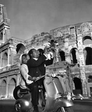 Slim Aarons, ‘Jazz Scooter: Louis Armstrong and Lucille Brown, Rome, Italy’, 1949, Staley-Wise Gallery