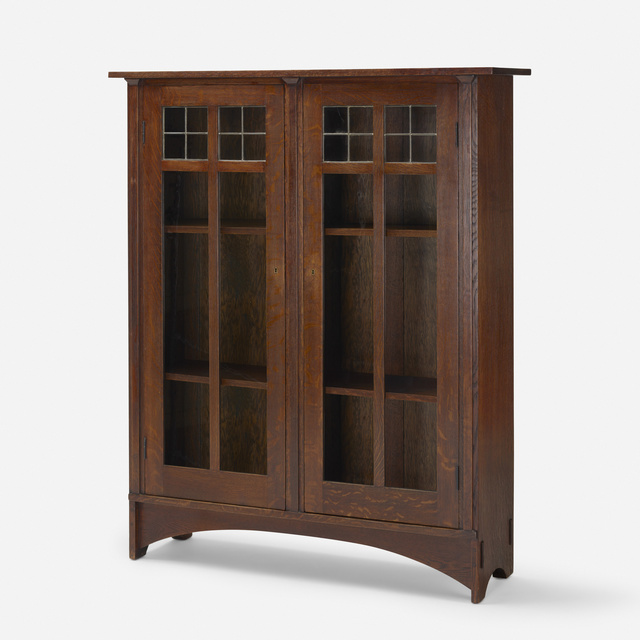 Craftsman Workshops of Gustav Stickley, ‘bookcase, model 701’, c. 1904, Design/Decorative Art, Lacquered oak, leaded glass, Rago/Wright
