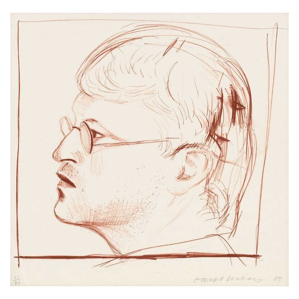 David Hockney - Self-Portrait, from A Series of Hand Drawn Lithographs from 1979–80 (M.C.A Tokyo 248; G.E.L. 1649)
