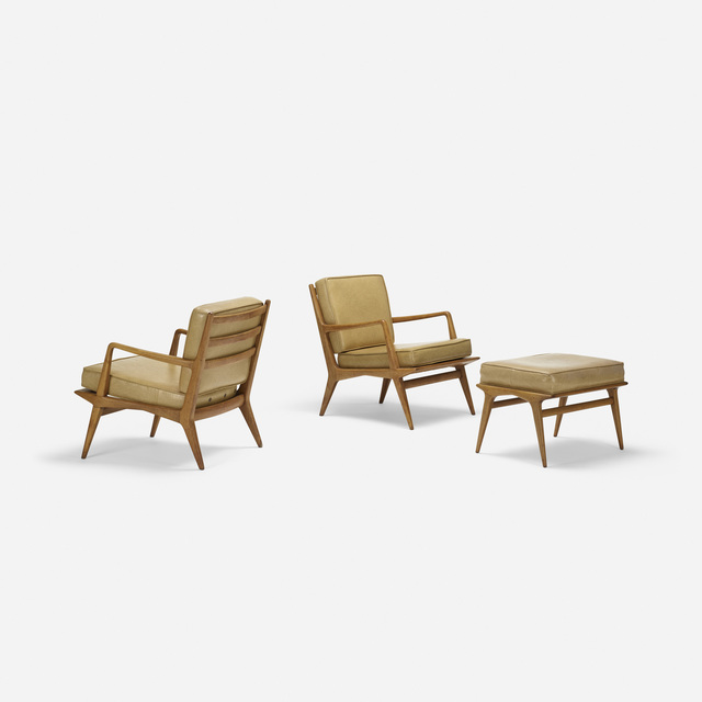 Carlo de Carli, ‘Pair of lounge chairs, model 114 and ottoman, model 143’, c. 1950, Rago/Wright