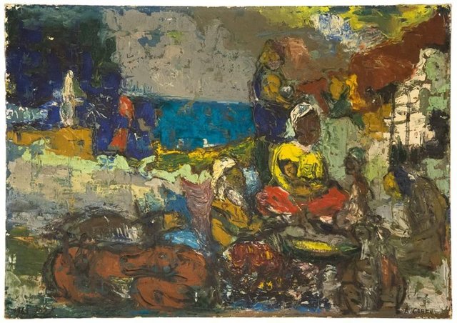Abraham Cohen, ‘Resting at Evening, Israeli Modernist Painting’, Mid-20th Century, Lions Gallery