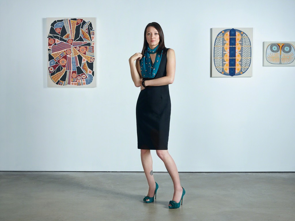 Cindy Lisica in her gallery with artwork by Catherine Colangelo. Photo by Jan Rattia. Cindy Lisica in her gallery with artwork by Catherine Colangelo. Photo by Jan Rattia.