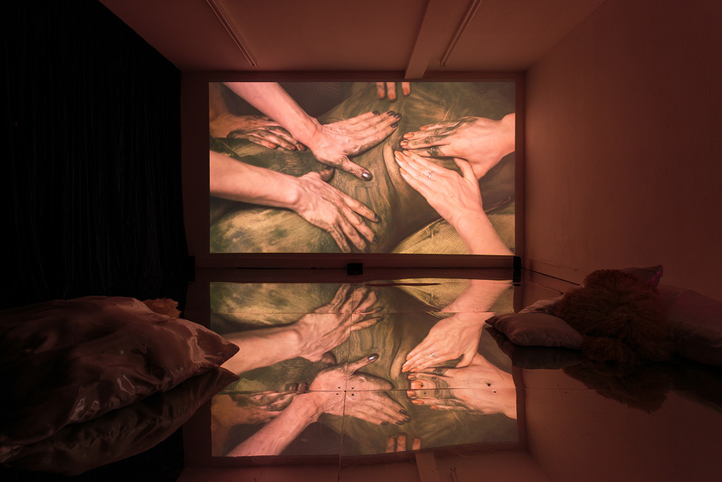 Zoe Williams, Sunday Fantasy, 2019, installation view, film co-directed by Amy Gwatkin, courtesy of the artist and Antoine Levi gallery, Paris. Commissioned by Mimosa House and supported by Arts Council England. Photo: Tim Bowditch Zoe Williams, Sunday Fantasy, 2019, installation view, film co-directed by Amy Gwatkin, courtesy of the artist and Antoine Levi gallery, Paris. Commissioned by Mimosa House and supported by Arts Council England. Photo: Tim Bowditch