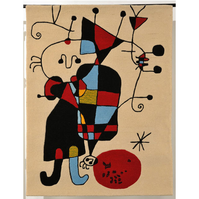 joan miro figures and dog in front of the sun