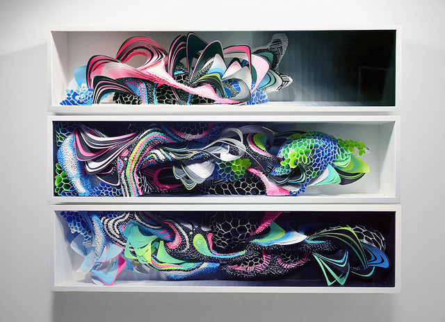 Crystal Wagner, ‘Specimen VI’, 2015, Sculpture, Screen printed paper, paint, UV Opt. 3 in custom built wooden box, Hashimoto Contemporary