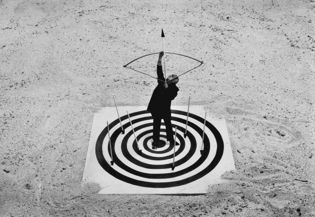 Gilbert Garcin, ‘Le coeur de la cible - Bull’s eye’, 1998, Photography, Gelatin silver print, Stephen Bulger Gallery